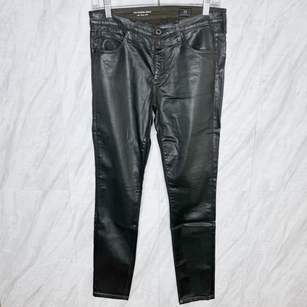 AG Adriano Goldschmied The Legging Ankle Black Faux Leather Skinny Jeans 27R
